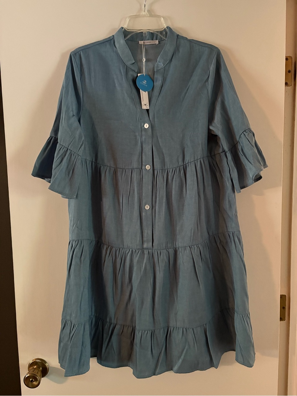 Cupshe Blue Tiered Button-Front Swing Dress